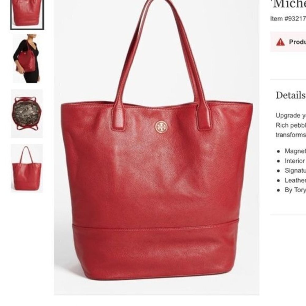Tory Burch Michelle Extra Large Red Leather Tote - Picture 2 of 14